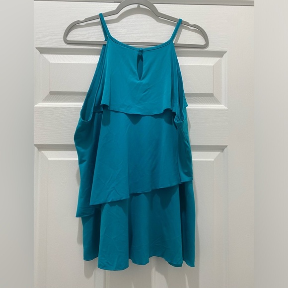 High Neck Sleeveless Tank in Teal with Black Polka Dots, XL Extra Large - Picture 6 of 6